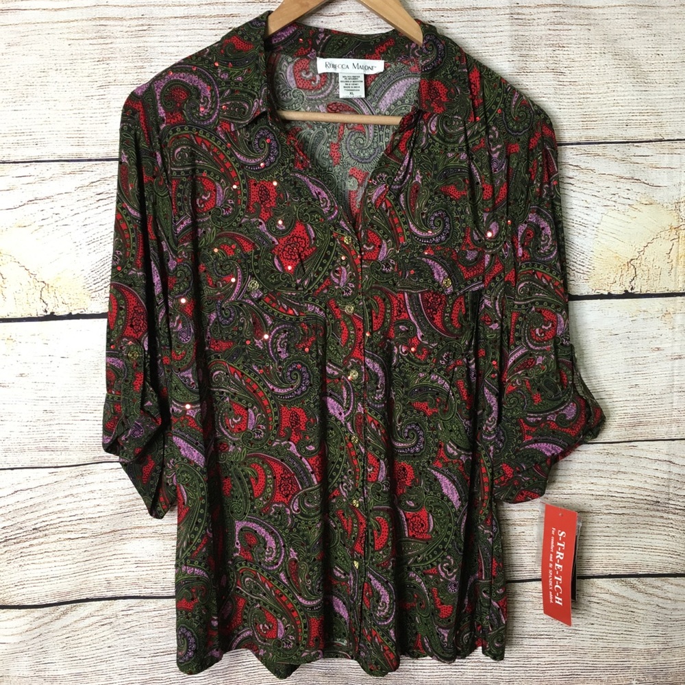 Rebecca Malone sequin paisley button up